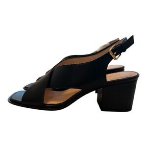 J. Crew Dylan Black Leather Slingback Sandals with Block Heel